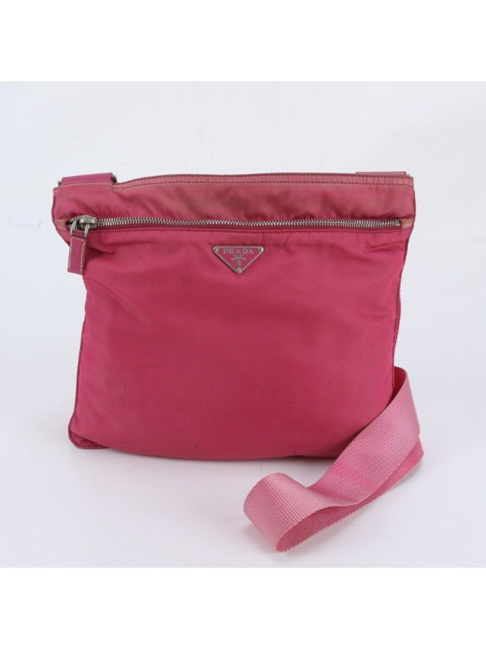 Prada Tessuto Nylon Triangle Logo Leather Shoulder Bag